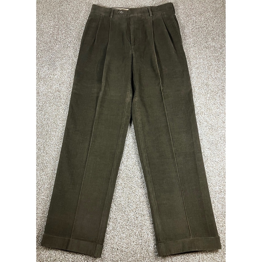 Jos A Bank Mens Brown Double Pleated Cuffed Corduroy Trousers Pants Size 31x30